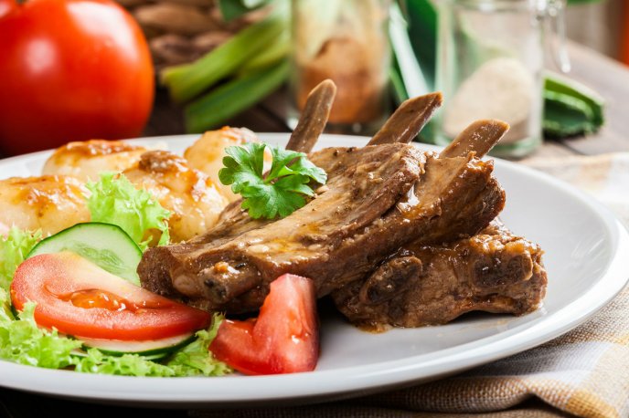 Costillas de cerdo al ajillo con vino blanco