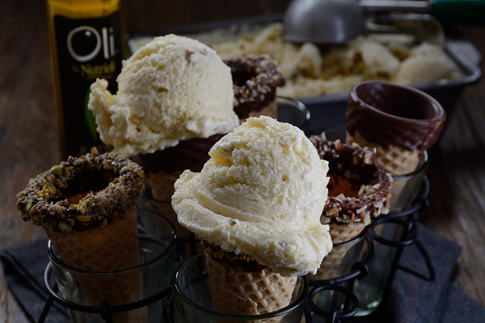 Helado de aceite de oliva y pistache