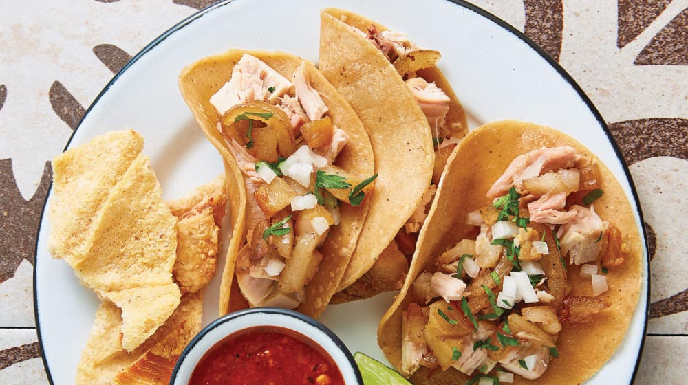 Tacos de carnitas de puerco estilo Hidalgo