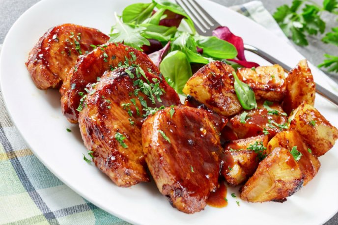 Chuletas de cerdo en salsa agridulce de durazno